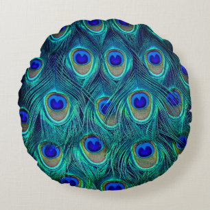 A Peacocks Beautiful Opened Feathers    Round Pillow