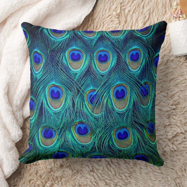 A Peacocks Beautiful Opened Feathers    Throw Pillow (Blanket)