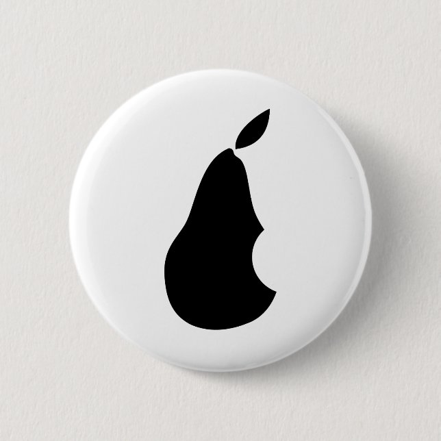 A pear with a bite! 2 inch round button (Front)