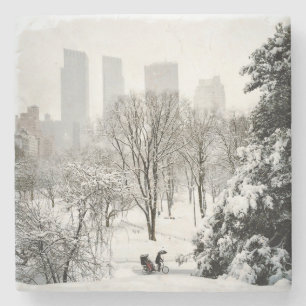 A Pedicab in Central Park During Winter Stone Coaster