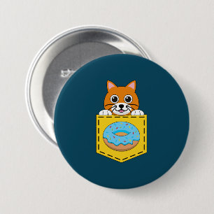 A Peeking Cat and a Blue Donut 3 Inch Round Button