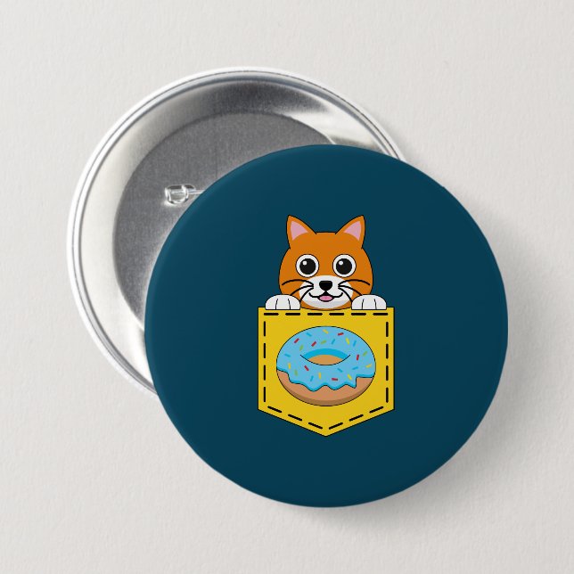 A Peeking Cat and a Blue Donut  3 Inch Round Button (Front & Back)