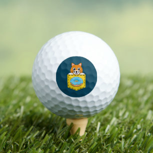 A Peeking Cat and a Blue Donut Golf Balls