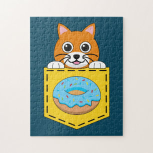 A Peeking Cat and a Blue Donut Jigsaw Puzzle