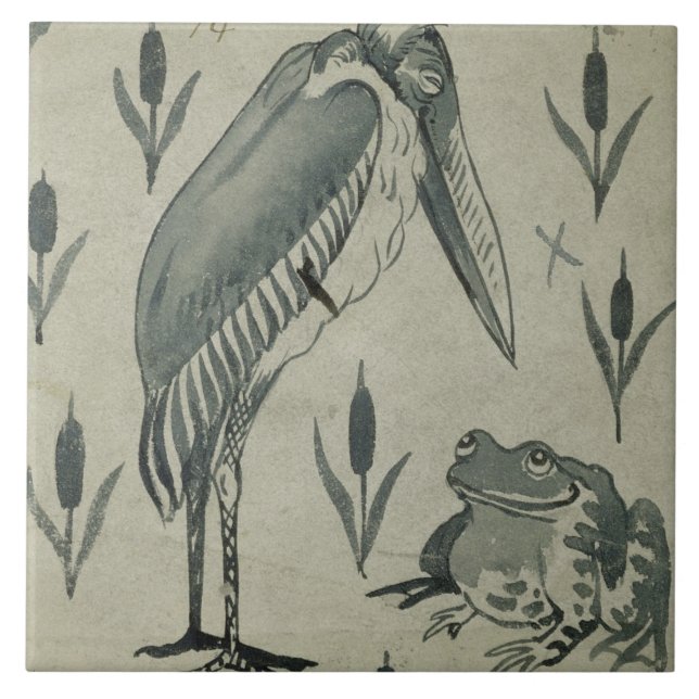 A Pelican and Frog in Conversation (w/c on paper) Tile (Front)