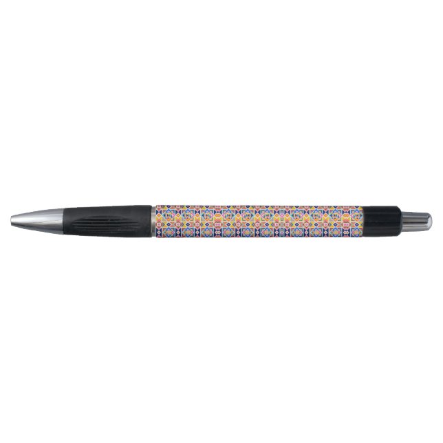 A pen with a colourful geometric pattern  (Front)