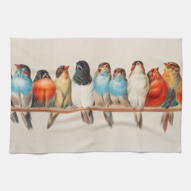 A Perch of Birds, 1880 by Hector Giacomelli Kitchen Towel (Horizontal)