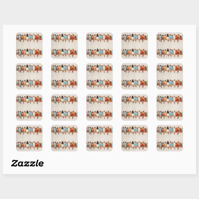 A Perch of Birds, 1880 by Hector Giacomelli Square Sticker (Sheet)