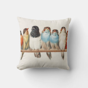 A Perch of Birds Vintage Finch Illustration, 1880 Throw Pillow