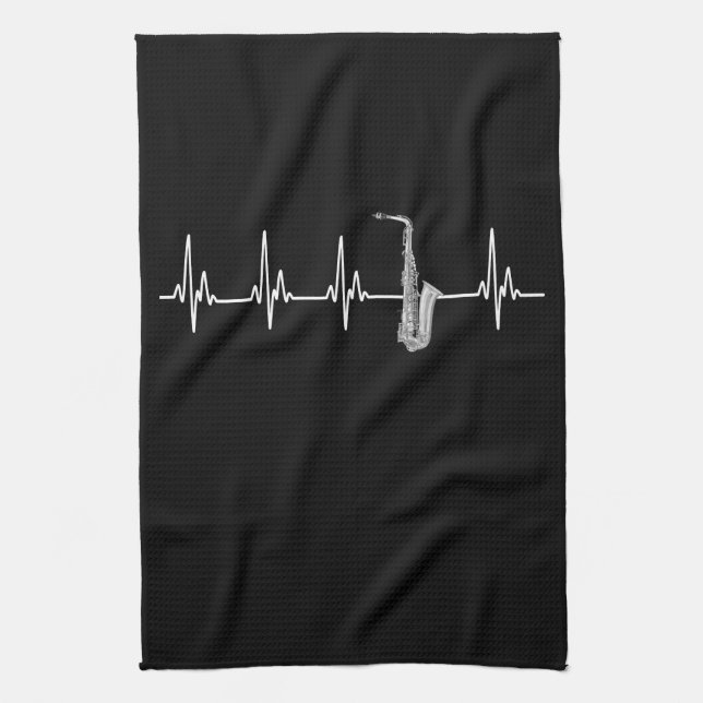 A perfect gift for any saxophone player, a EKG hea Kitchen Towel (Vertical)