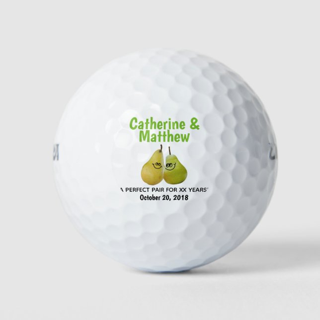 A Perfect Pair Cartoon Pear Anniversary Favour Golf Balls (Front)