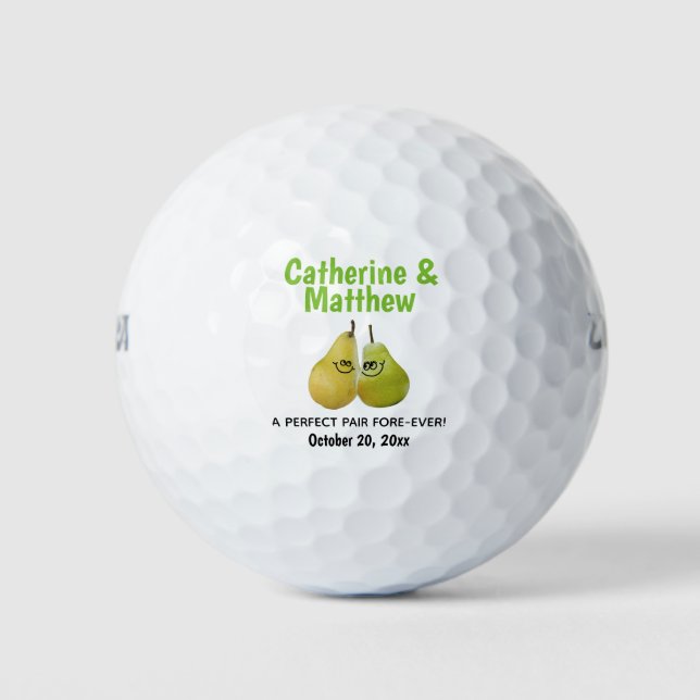 A Perfect Pair Cartoon Pear Wedding Favour Golf Balls (Front)