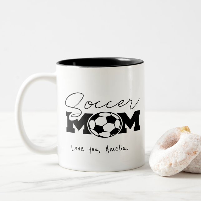 A Perfect Personalized for Every Proud Soccer Mom Two-Tone Coffee Mug (With Donut)