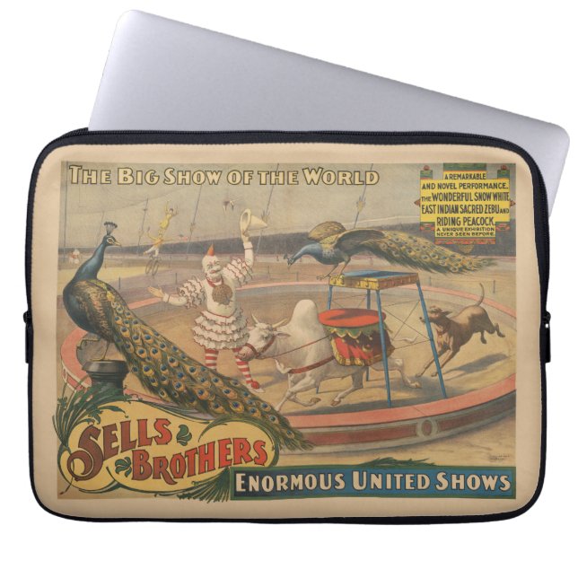 A Performing Zebu And Peacock With Clown Trainer Laptop Sleeve (Front)