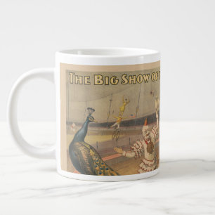A Performing Zebu And Peacock With Clown Trainer Large Coffee Mug
