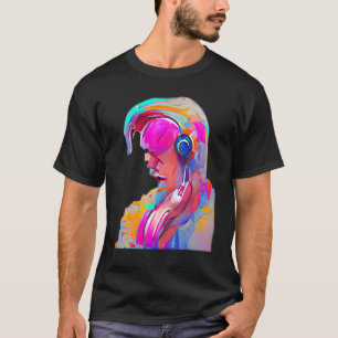 A Person Listening To Music On Headphone Ai Abstr T-Shirt