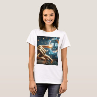 a person typing on a laptop with the word buy now  T-Shirt
