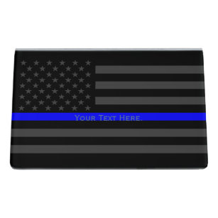 A Personalized American Thin Blue Line Decor Desk Business Card Holder