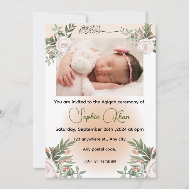 A Personalized design with peachy pink florals  Invitation (Front)