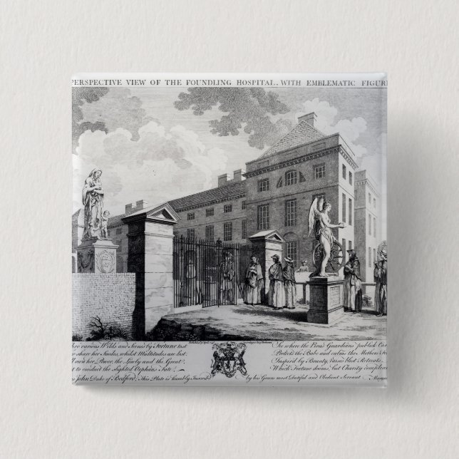 A perspective view of the Foundling Hospital 2 Inch Square Button (Front)