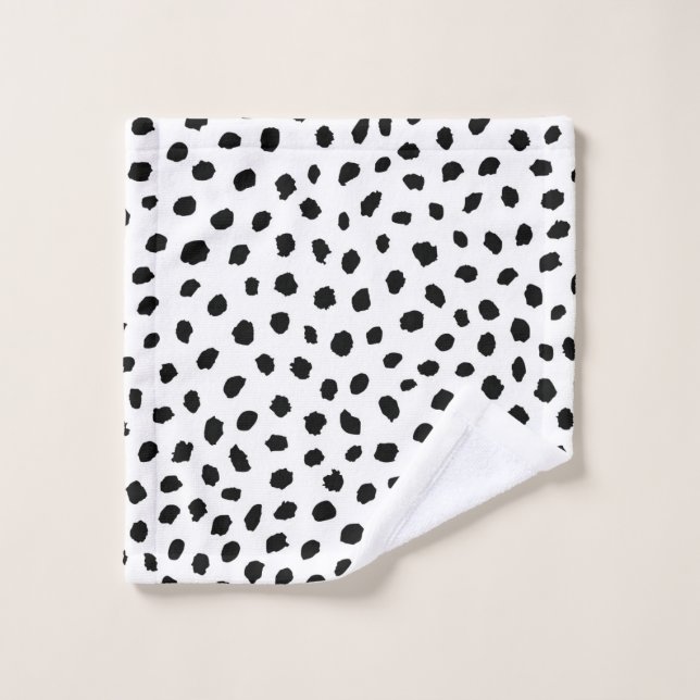 À petits pois aléatoires noirs en blanc (Gant de toilette)