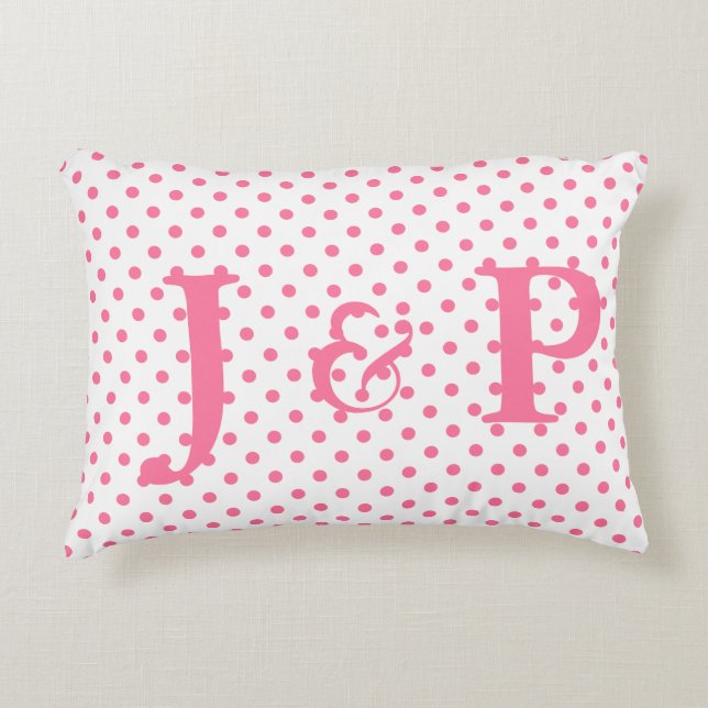 À petits pois roses Coussin d'accents monogramme (Devant)