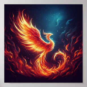 A phoenix rising from fiery ashes. poster