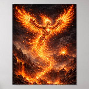 A Phoenix Skeleton Reforming Into Flames Mid-Air Poster