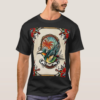 A picture of a bird is made on my t-shirt