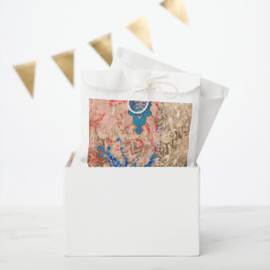 a picture of a blue and beige scarf favour bag