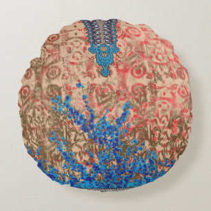 a picture of a blue and beige scarf round pillow