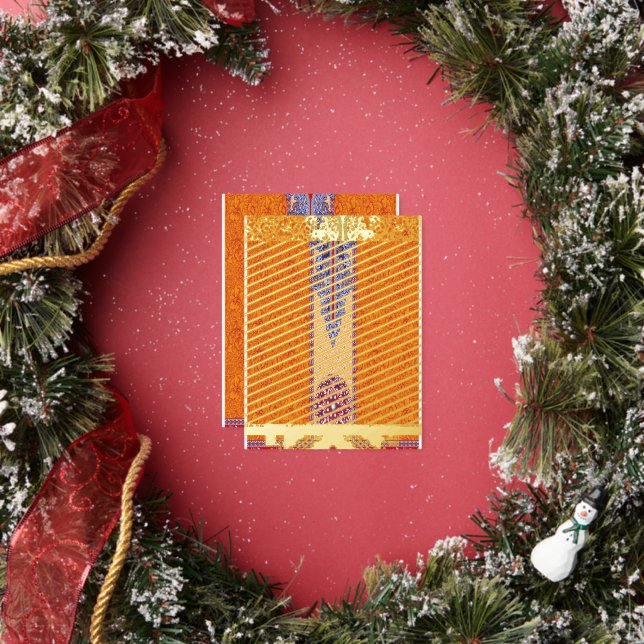 a picture of an orange and blue pattern foil holiday postcard (Insitu)