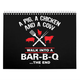 A Pig Chicken Cow Walk Into A Bar Funny BBQ Calendar