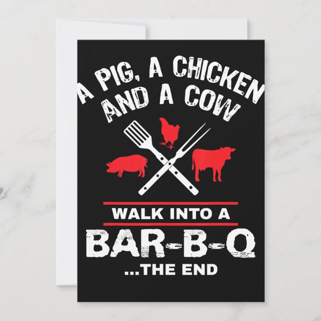 A Pig Chicken Cow Walk Into A Bar Funny BBQ Holiday Card (Front)