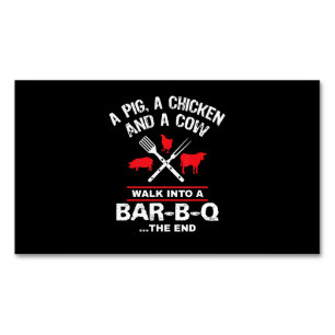 A Pig Chicken Cow Walk Into A Bar Funny BBQ Magnetic Business Card