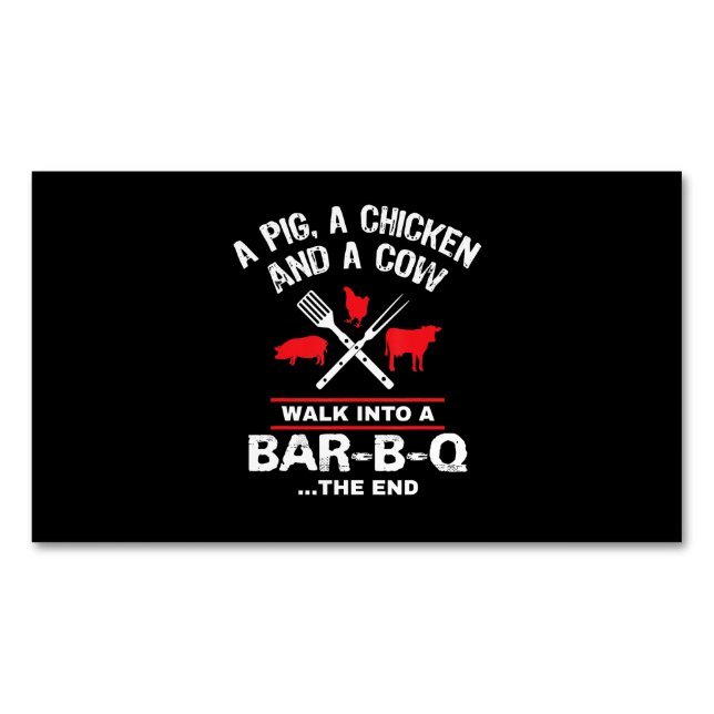 A Pig Chicken Cow Walk Into A Bar Funny BBQ Magnetic Business Card (Front)