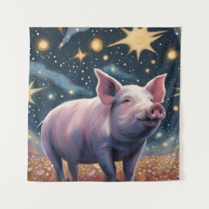 A Pig in The Starry Night Tapestry