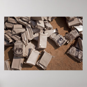 A pile of Meals Ready to Eat Poster