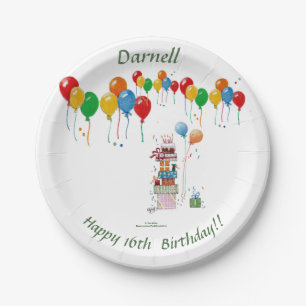 A Pile of Presents and Many Colourful Balloons Po Paper Plate