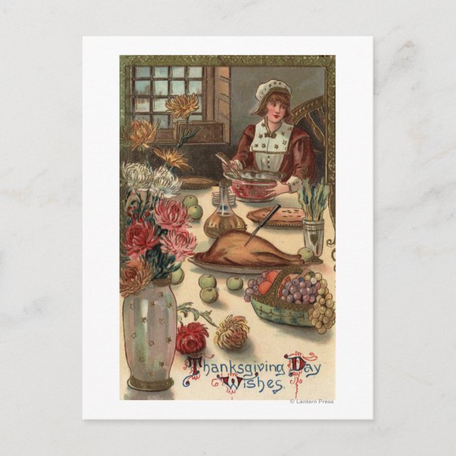 A Pilgrim Woman's Table Postcard (Front)