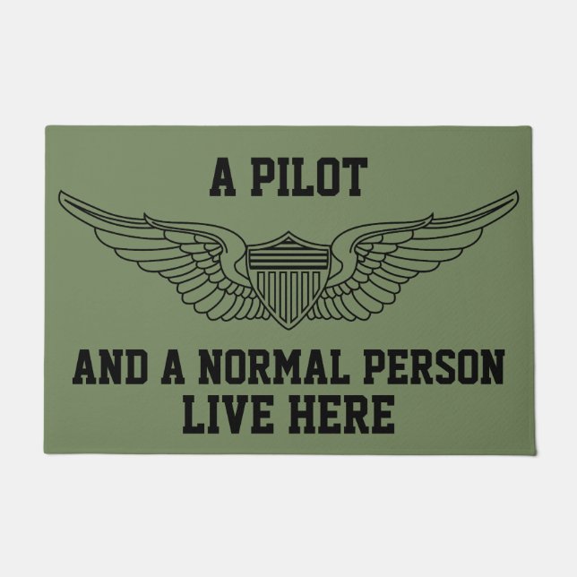 A Pilot and Normal Person Live Here Wings Graphic Doormat (Front)