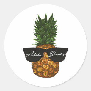 A Pineapple Rockin Shades Aloha Beaches Vacation  Classic Round Sticker