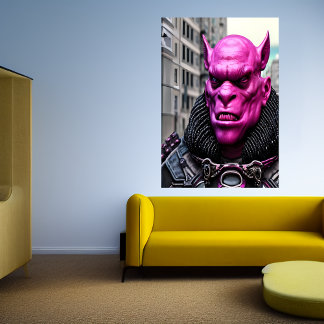 A Pink alien orc in the city | AI Art Poster