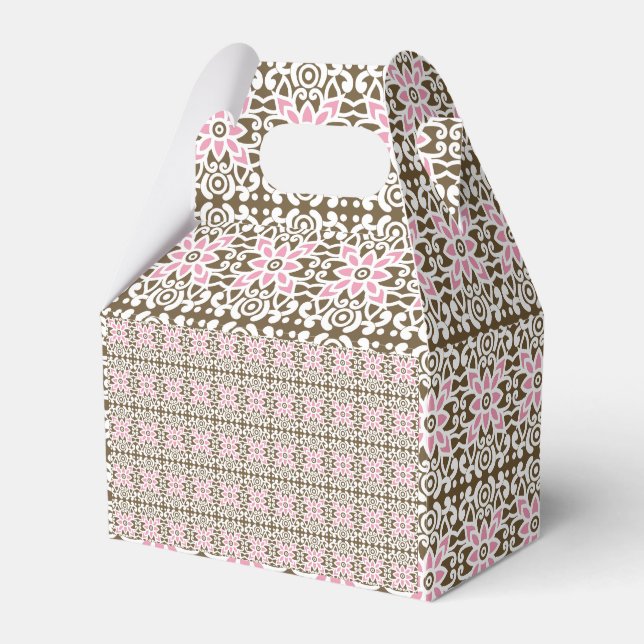 a pink and brown pattern on a white background favor box (Front Side)