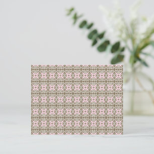 a pink and brown pattern on a white background postcard
