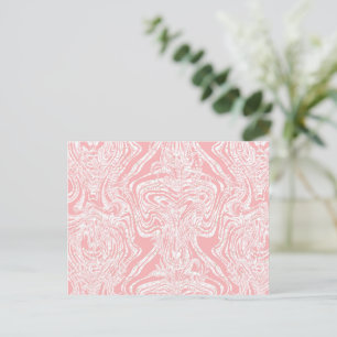 a pink and white abstract design on a white backgr postcard