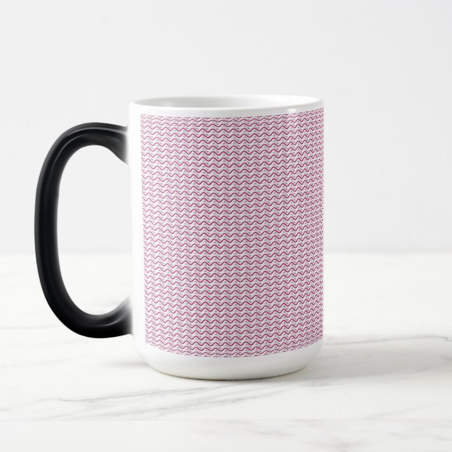 a pink and white background with wavy lines magic mug (Left)