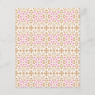 a pink and white flower pattern on a brown backgro flyer