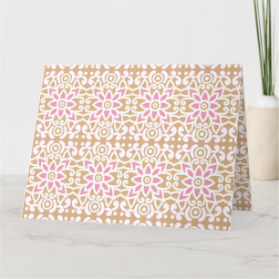 a pink and white flower pattern on a brown backgro thank you card