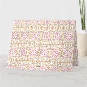 a pink and white flower pattern on a brown backgro thank you card